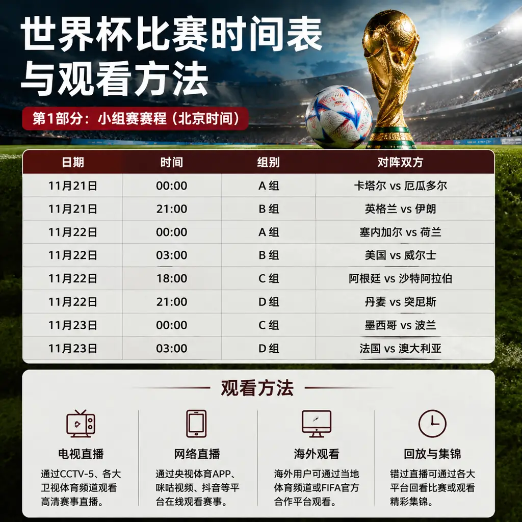 世界杯比赛时间表与观看方法