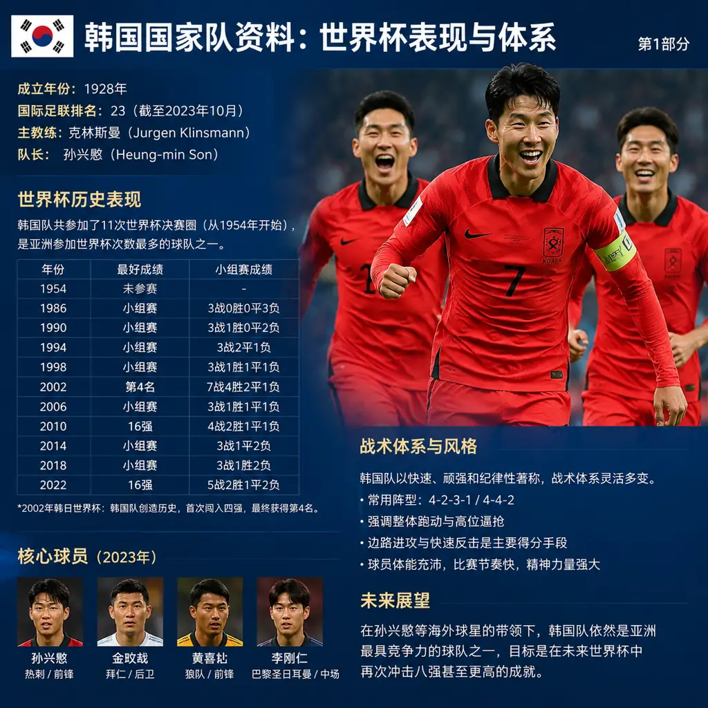 韩国国家队资料：世界杯表现与体系